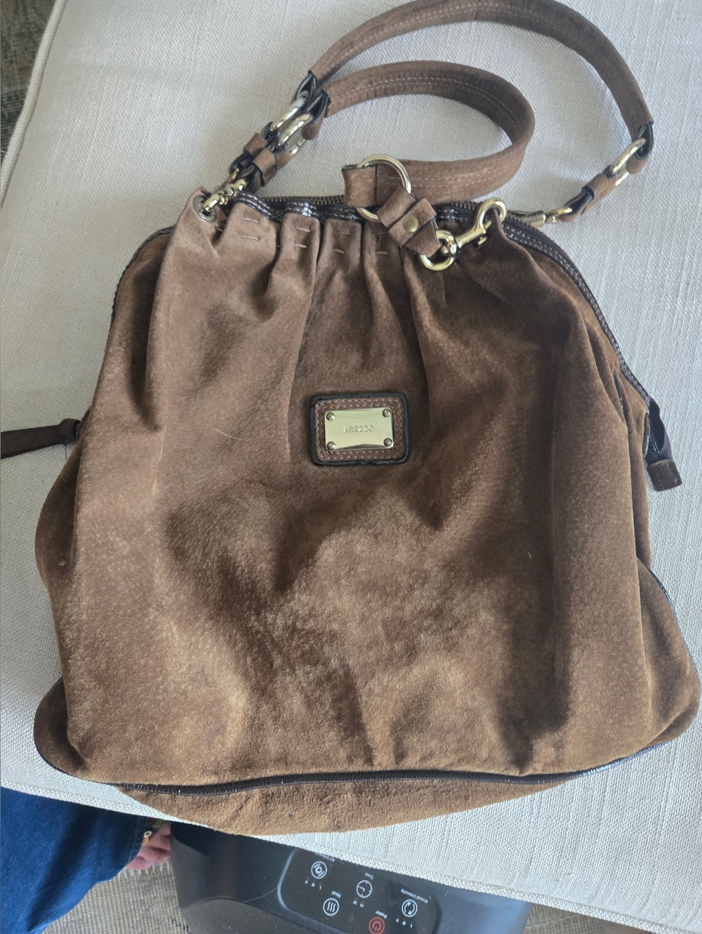 EUC Brazilian Designer Arezzo Suede Leather Satchel Brown Hobo Purse